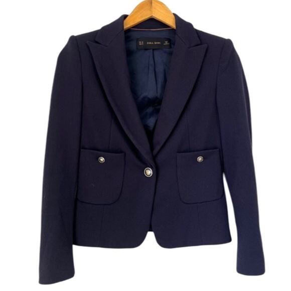 Zara Jackets & Blazers - ZARA  Navy Padded Blazer Size XS